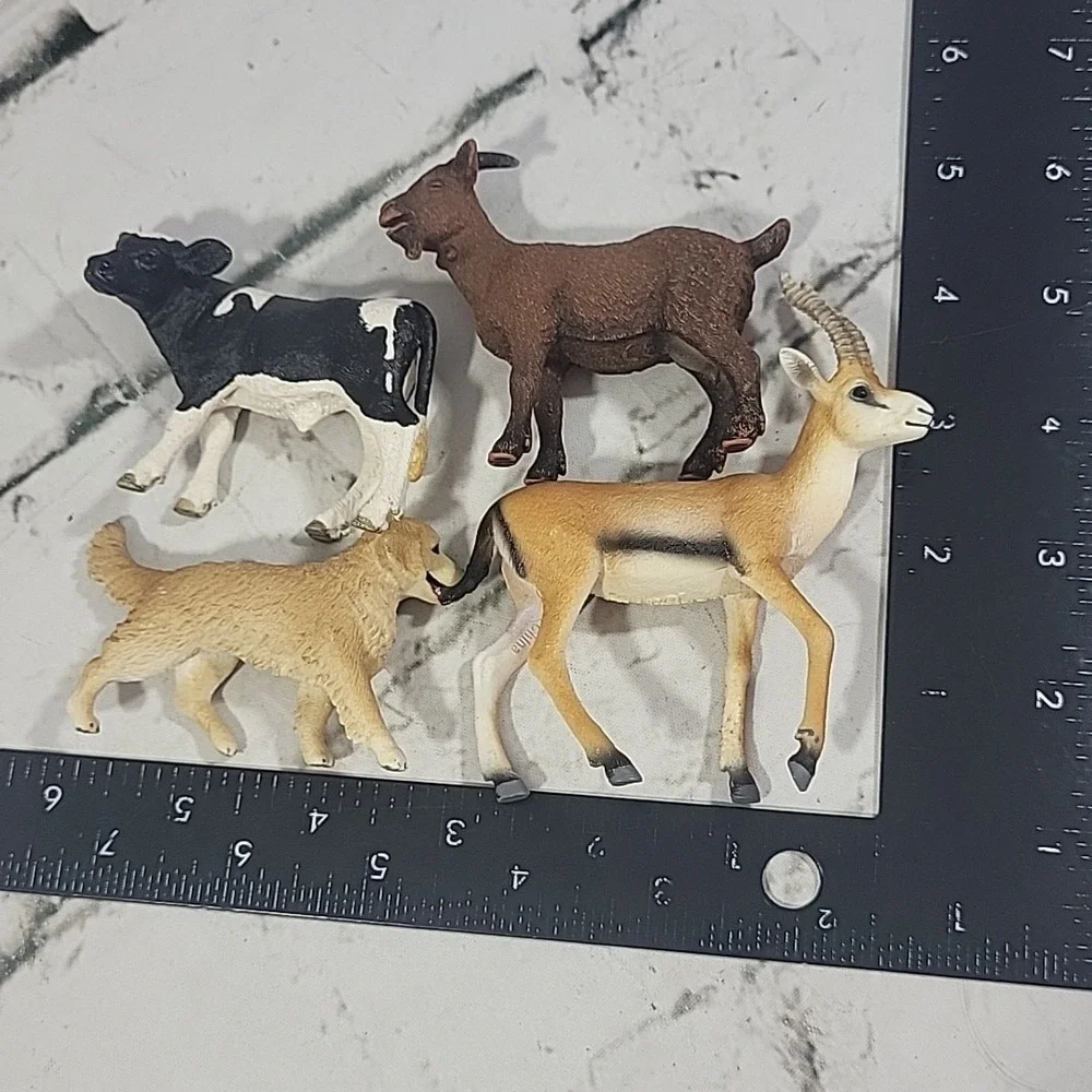 Schleich Animal Figures Lot Of 4 Ram Goat‎ Golden Retriever Dog Cow Calf Gazelle